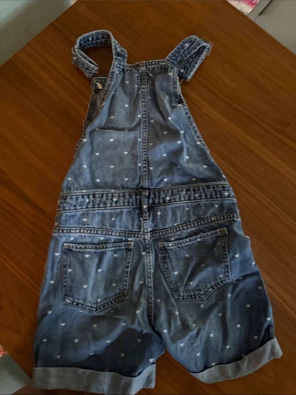 GAP Denim Short Overalls with White Heart Print - Blue